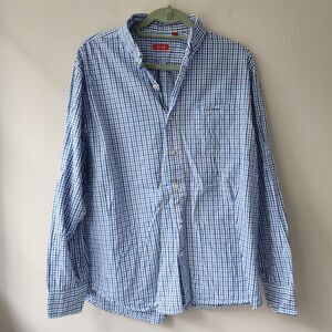 IZOD Men's Casual Button Down Shirt | Long Sleeve Collared Polo | Blue Plaid L
